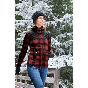 Eddie Bauer Red and Black Tartan Plaid Fleece Hoodie Jacket Outdoor Winter